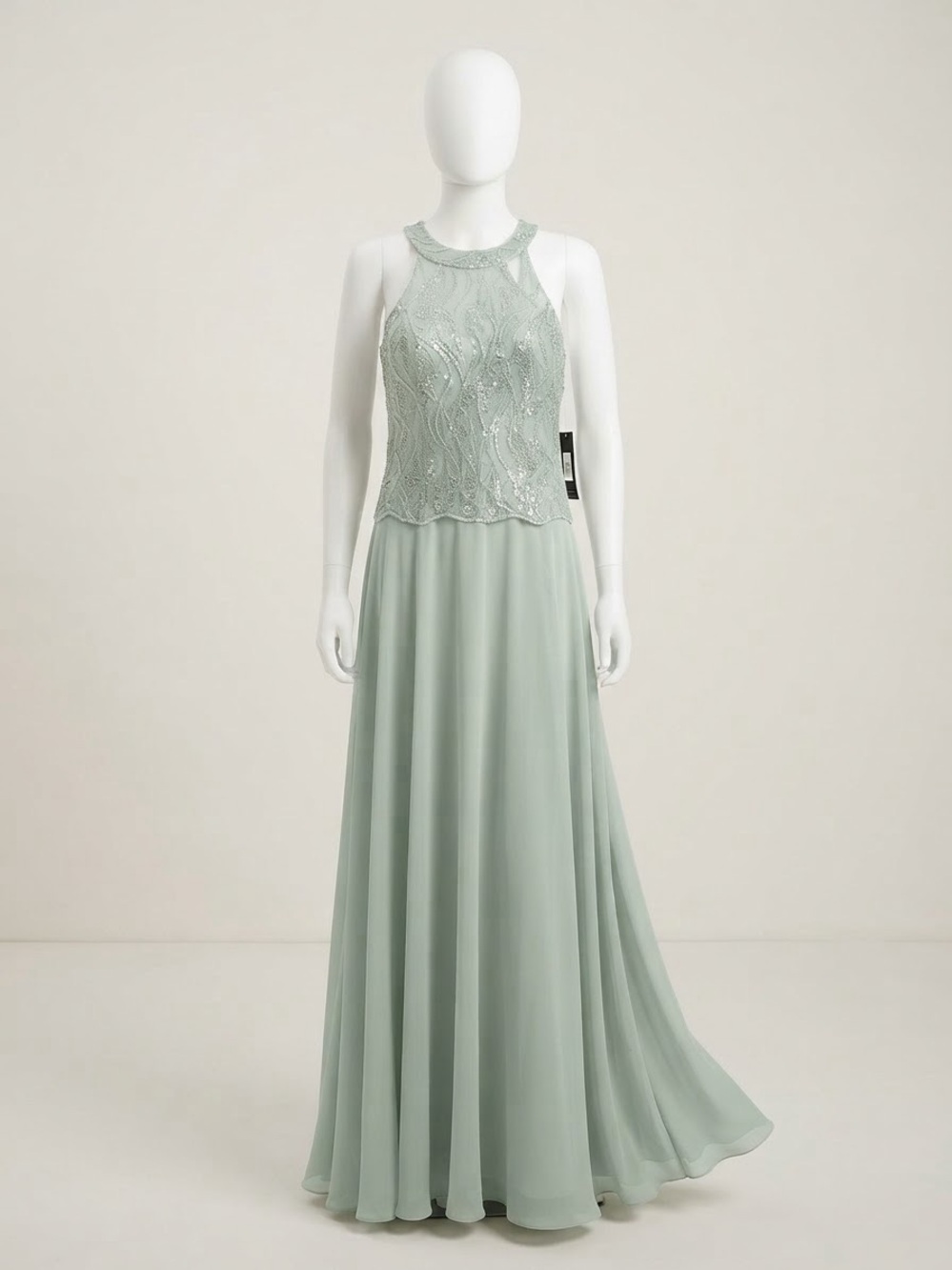 MARINA Beaded Halter Maxi Dress in Sage Green